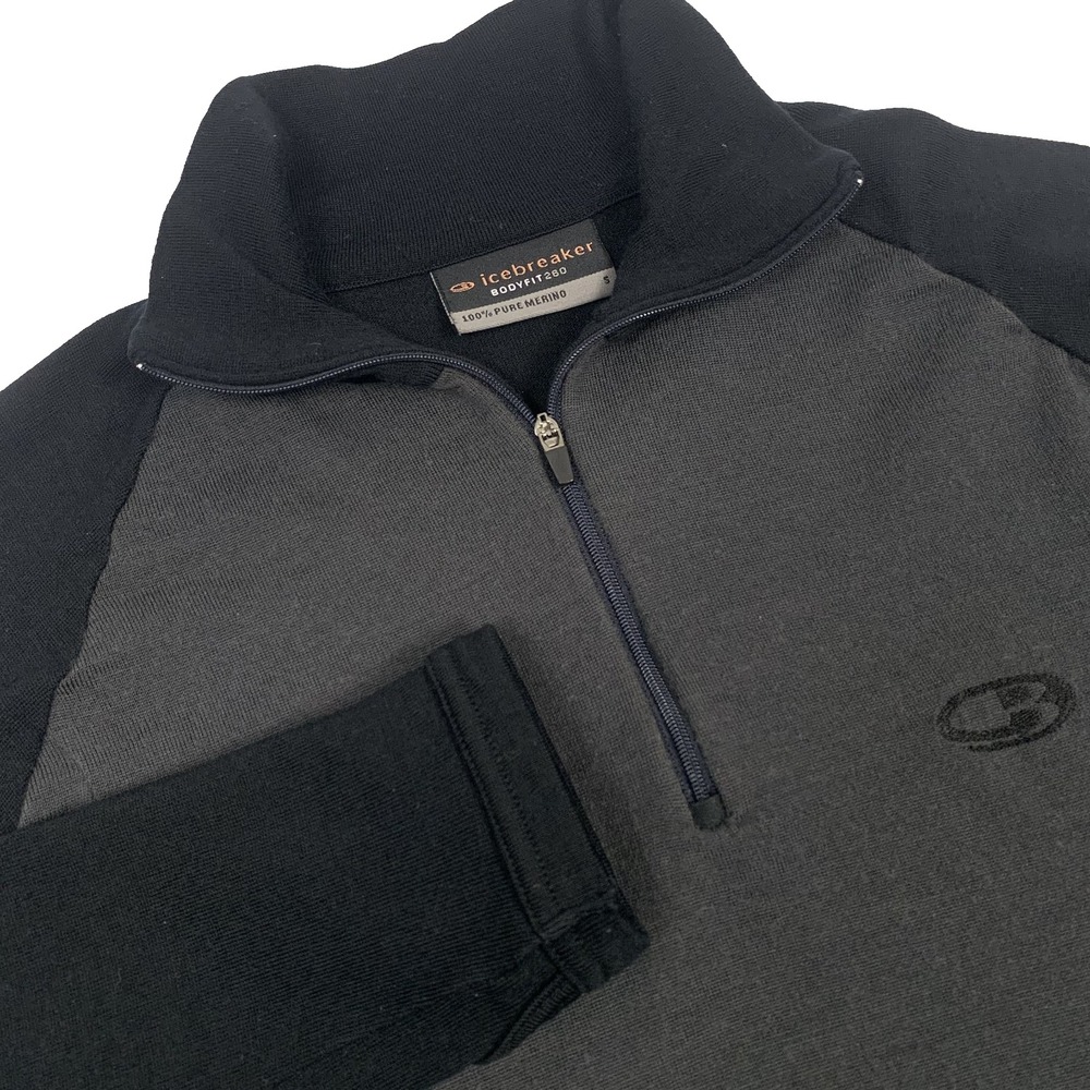 Icebreaker Bodyfit 260 Merino Wool 1/4 Zip Long Sleeve Men's Small Gray Black